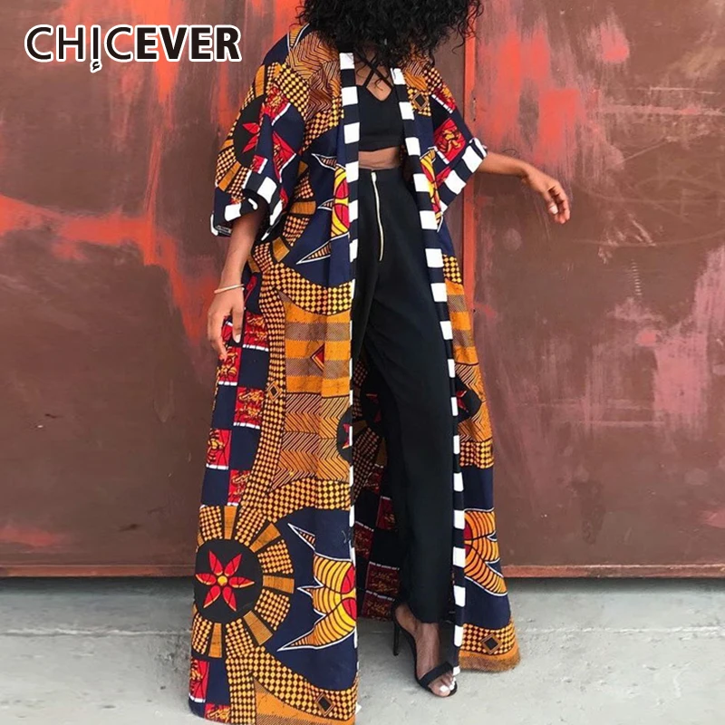 

CHICEVER Geometric Patterns Dress For Women Colorful Plaid Striped Asymmetrical Windbreaker Female Autumn Fashion New 2021