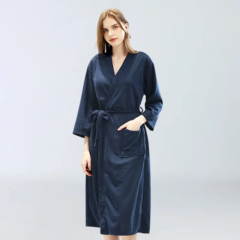 Spring Autumn Sleepwear Robe Spring Thin Kimono Women Nightgown Solid Long-Sleeve Terry Home Clothes Waffle Bathrobe for Female