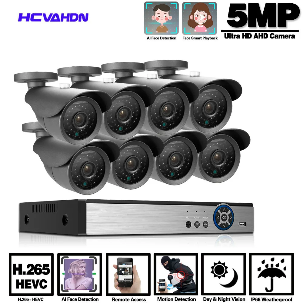 

Камера видеонаблюдения HCVAHDN, водонепроницаемая камера безопасности с функцией ночного видения, 5 МП, H.265, 8 каналов, DVR, 8 шт./4 шт.