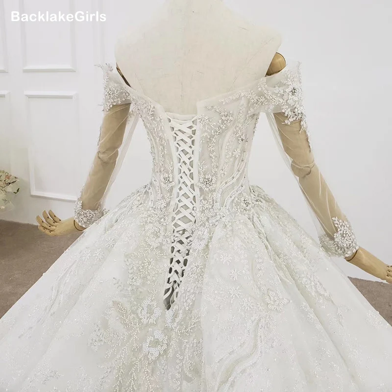 Роскошные свадебные платья принцессы с длинным рукавом Украшенные бусинами