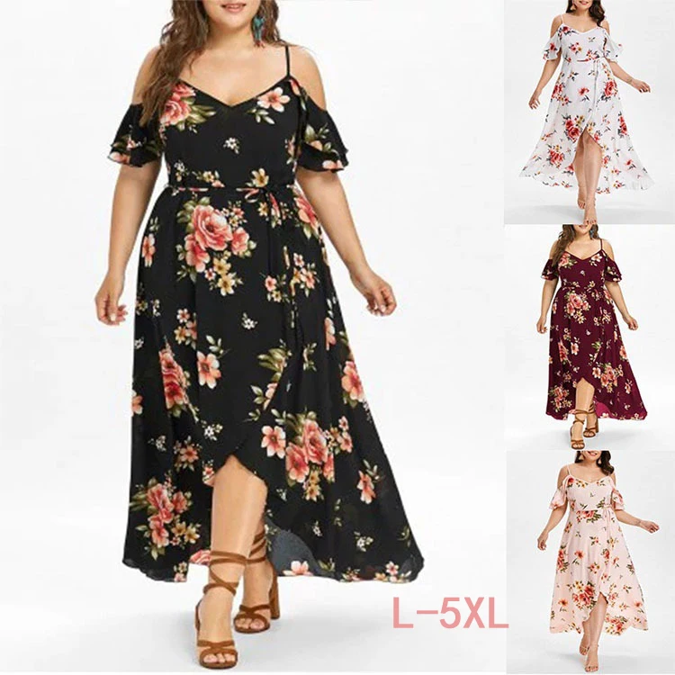 

Fashion suspender dress 2022 new holiday print ruffled sling chiffon dress female floral sleeveless irregular long beach