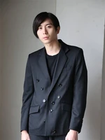 mens new hair stylist classic simple fashion trend multi button mens casual style black oversize coat