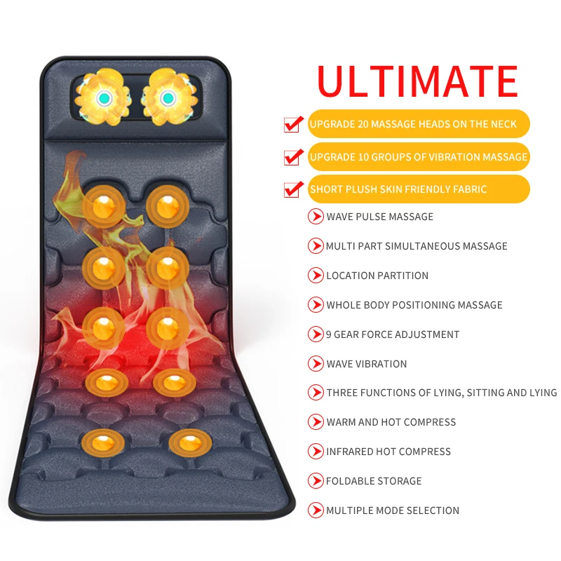 

Mode Collapsible Full-body Massage Mattress Automatic heating Multifunction Far Infrared vibration Massager Cushion