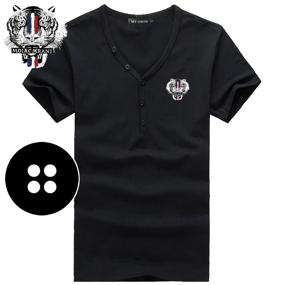 A66-Short-Black Мужские облегающие футболки, летние хлопковые футболки, мужские повседневные майки, облегающие футболки с v-образным вырезом и пуговицами, футболки с коротким рукавом, большие размеры S-3XL - Цвет: A66-Short-Black