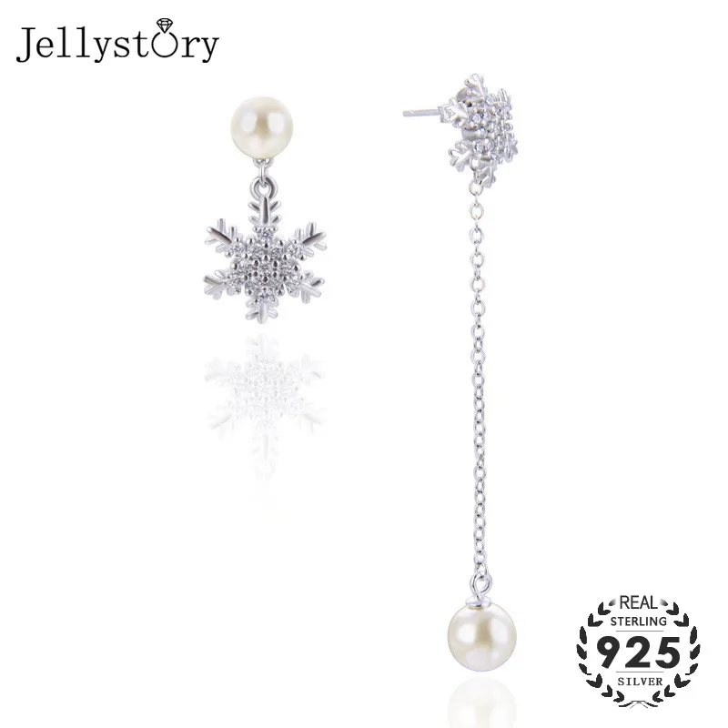 

Jellystory 925 sterling silver Jewelry drop earrings with natural freshwater pearl zircon gemstones for women wedding party gift