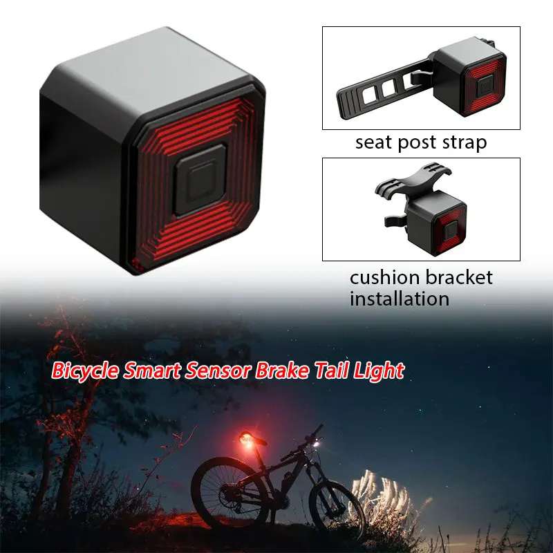Teguangmei New Smart Bike Tail Light 6 Flashing Modes USB Rechargeable Ultra Bright IPX6 Waterproof Brake Sensing LED Night Riding Safety Warning Cycling Accessories Fits for Any Road Bikes 