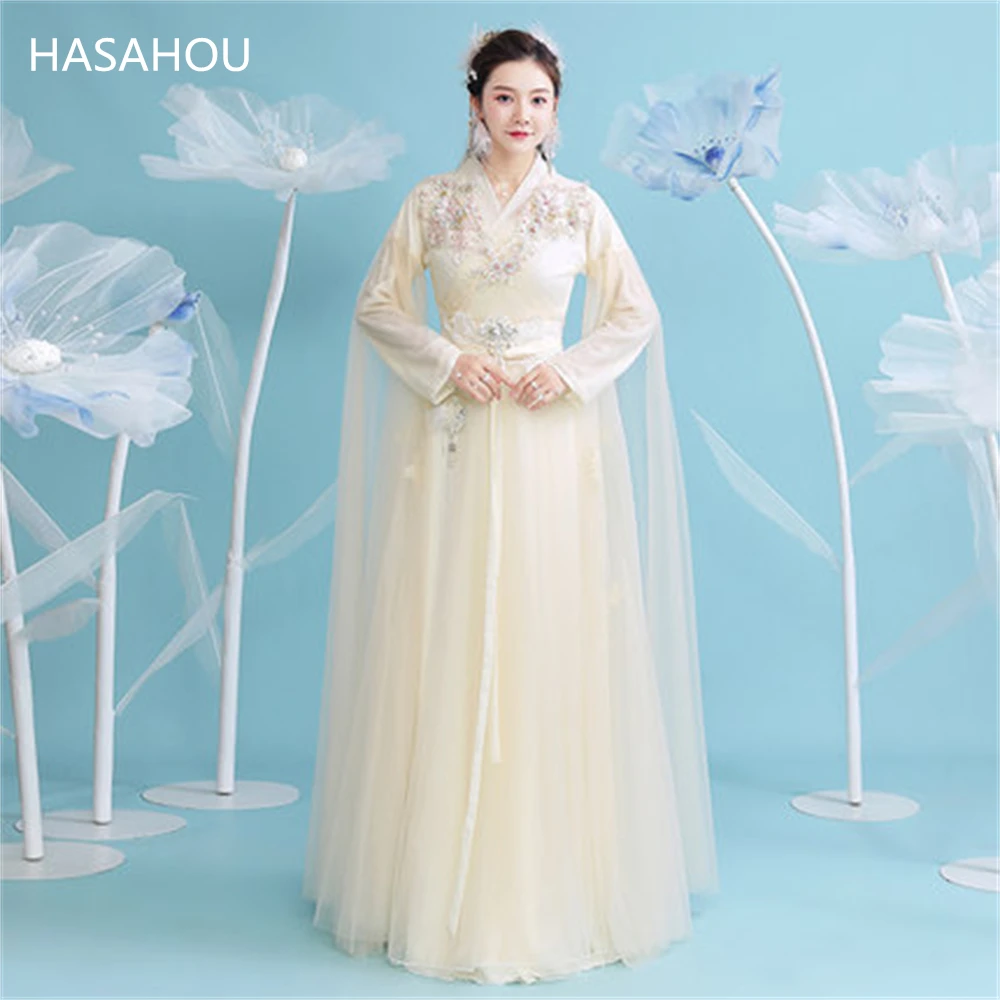 

Улучшенное китайское платье с вышивкой ханьфу для детей и взрослых, танцевальные костюмы Тан, женское изящное платье принцессы