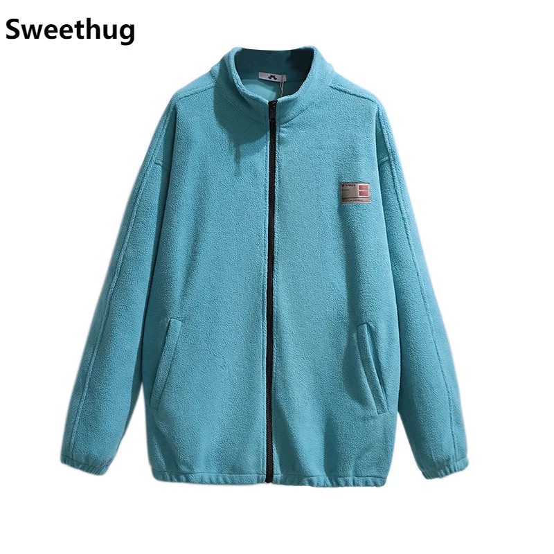 

Sweethug Ladies Autumn Winter Plus Size Jacket For Women Large Long Sleeve Loose Blue Fleece Keep Warm Thick Coat 4XL 5XL 6XL