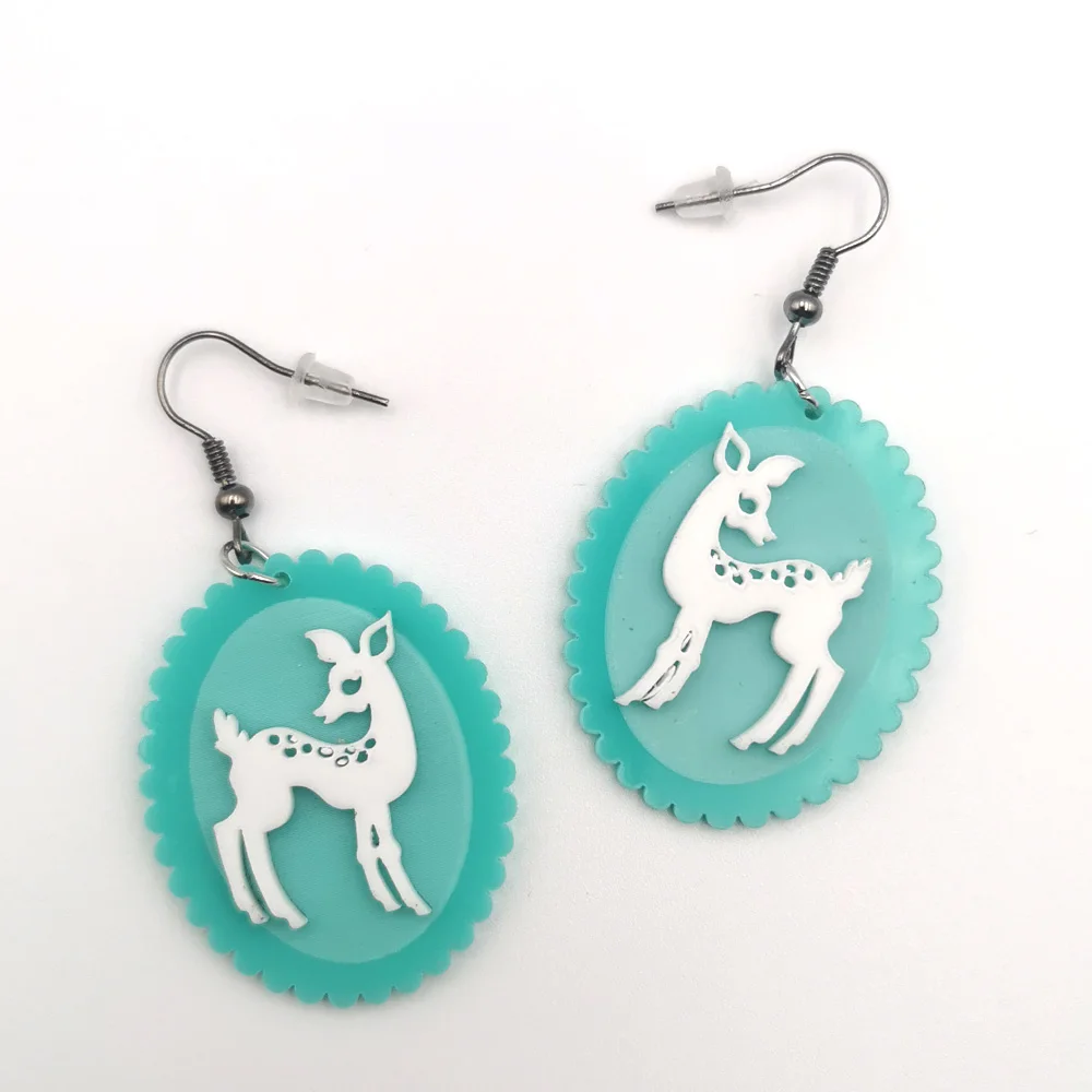 Модные новые овальные мятно-зеленые акриловые серьги-капли с оленем женские