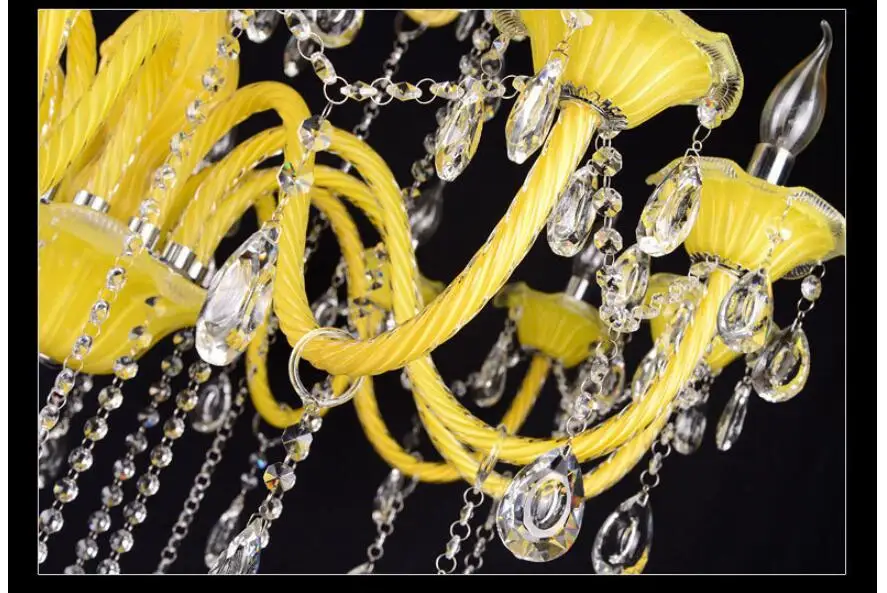 Разноцветная желтая хрустальная люстра D950mm 12 + 6 лампочек E14 светодиодная