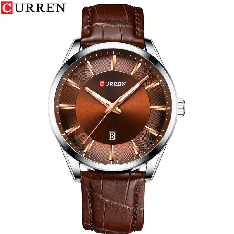 silver brown CURREN Новые простые мужские кожаные часы мужские роскошные брендовые кварцевые часы Relogio Masculino модные повседневные наручные часы Мужские часы - Цвет: silver brown