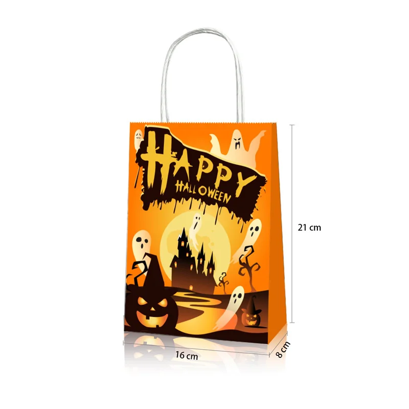 

12pcs Kraft Paper Gift Bags Pumpkin Witch Ghost Skull Candy Treat Gift Packaging Bag Halloween Party Favors Bag Home Supplies