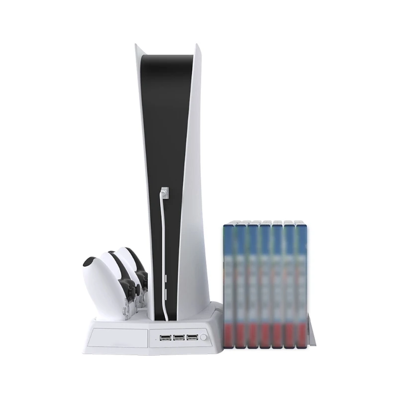 

For PS5 Vertical Cooling Fan Stand Digital Edition with 14 Game Slot 3 Hub Port Dual Controller Charging Station Charger for PS5