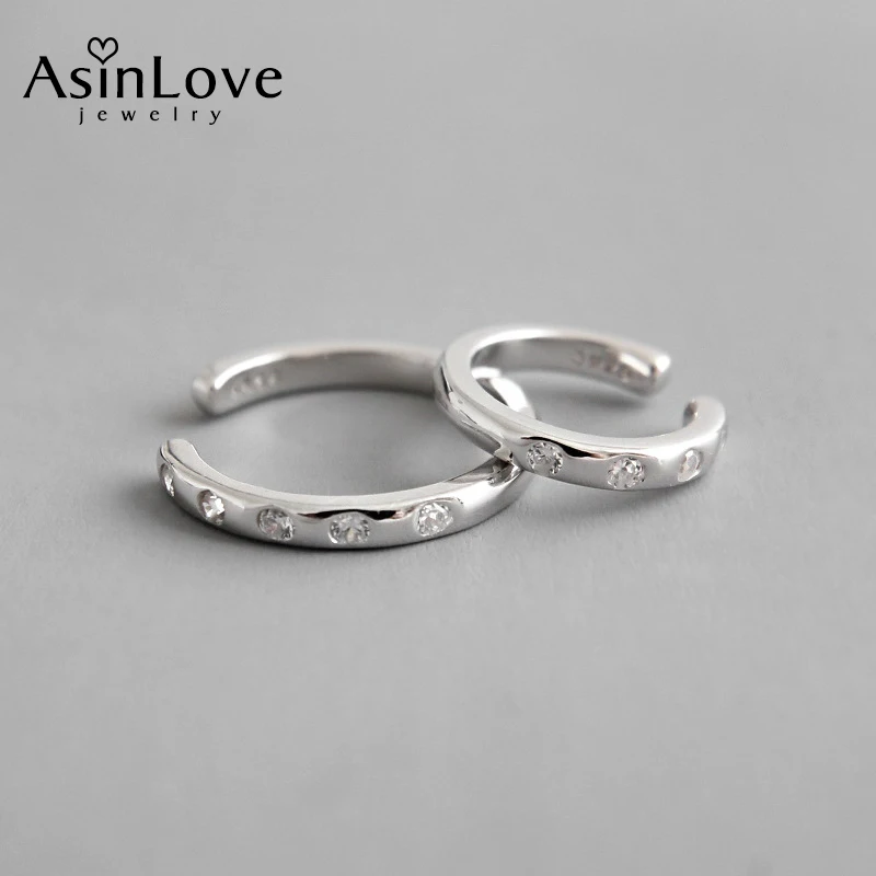 

AsinLove Simple Zircon Round Earrings for Women Real 925 Sterling Silver Minimalist All-match Elegant Clip Earrings Fine Jewelry