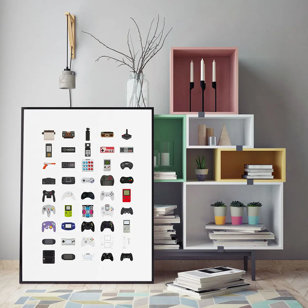Ретро игры контроллеры холст стены Искусство Печать нордический плакат
