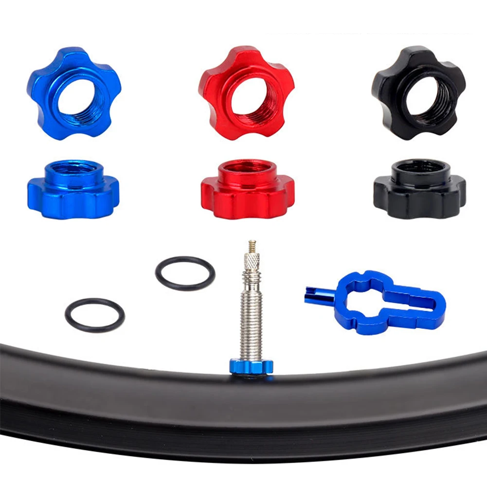 

1 Set Bike Presta Valve Nut MTB Road Bicycle Tubeless Tire Valve Cap Vacuum Rim Tire Nozzle Lock with Installation Wrench