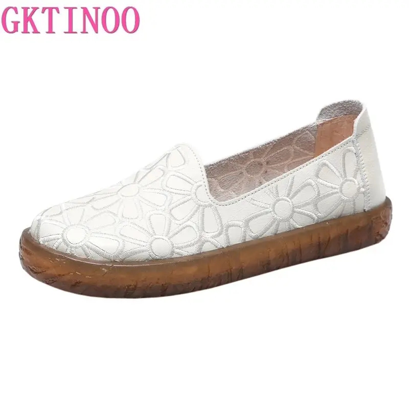 

GKTINOO удобные женские туфли на плоской подошве из натуральной кожи ручной работы с мягкой подошвой, повседневные рабочие водонепроницаемые ...