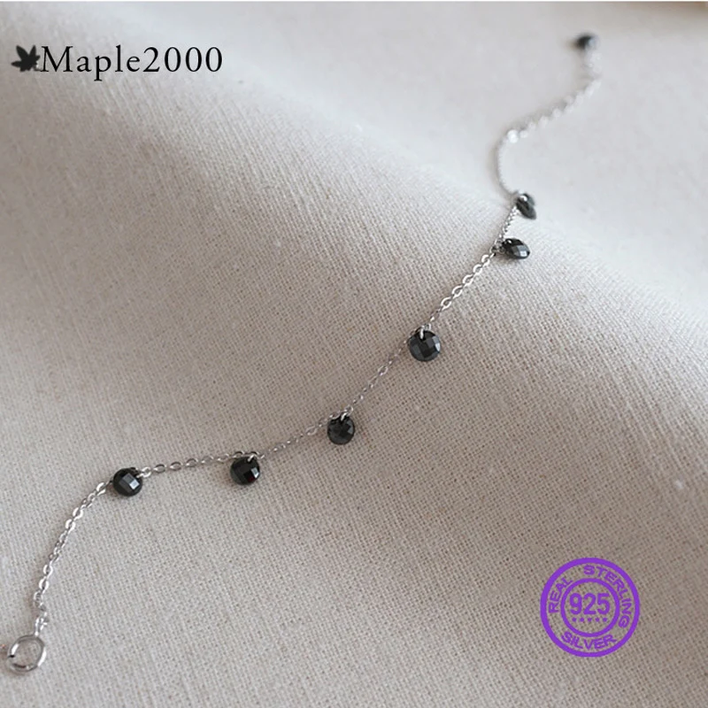 bracelet Simple personality black zircon silver 925 sterling Korean version of the thin chain ladies | Украшения и аксессуары