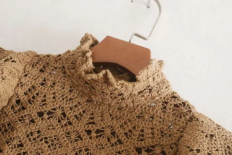 Bazaleas выдалбливают коричневый blusas оборки трикотажная блузка винтажная рубашка