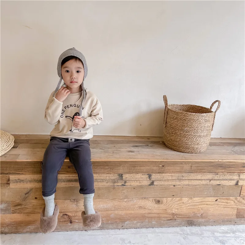 

Girls Pants 2021 Kids Baby Cotton Leggings Boys Thick Warm Trousers Winter Children High Waist Casual Solid Color Outdoor Pants