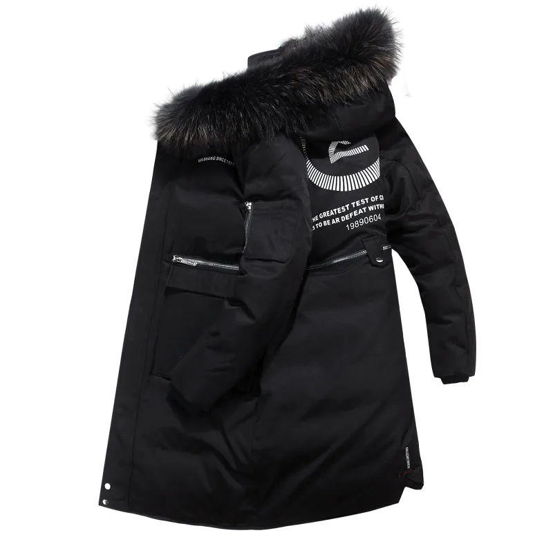 Brand winter thickening cold and windproof Men Hooded down jacket red black Big fur collar Long section printed Thick warm coat | Мужская