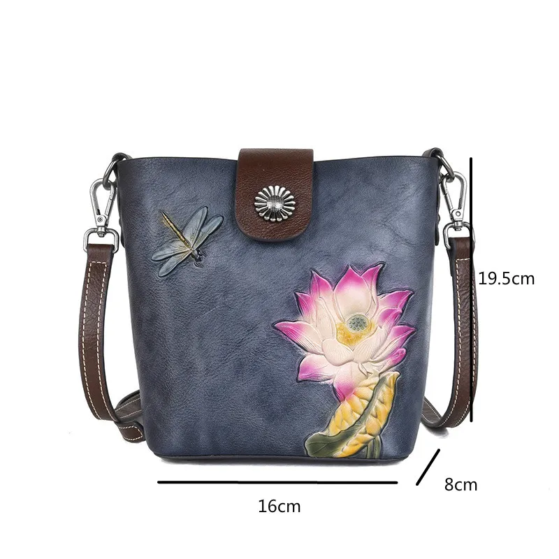 

Johnature 2021 New Retro Cow Leather Handmade Embossed Women Messenger Bag Small Bucket Bags Shoulder & Crossbody Bags