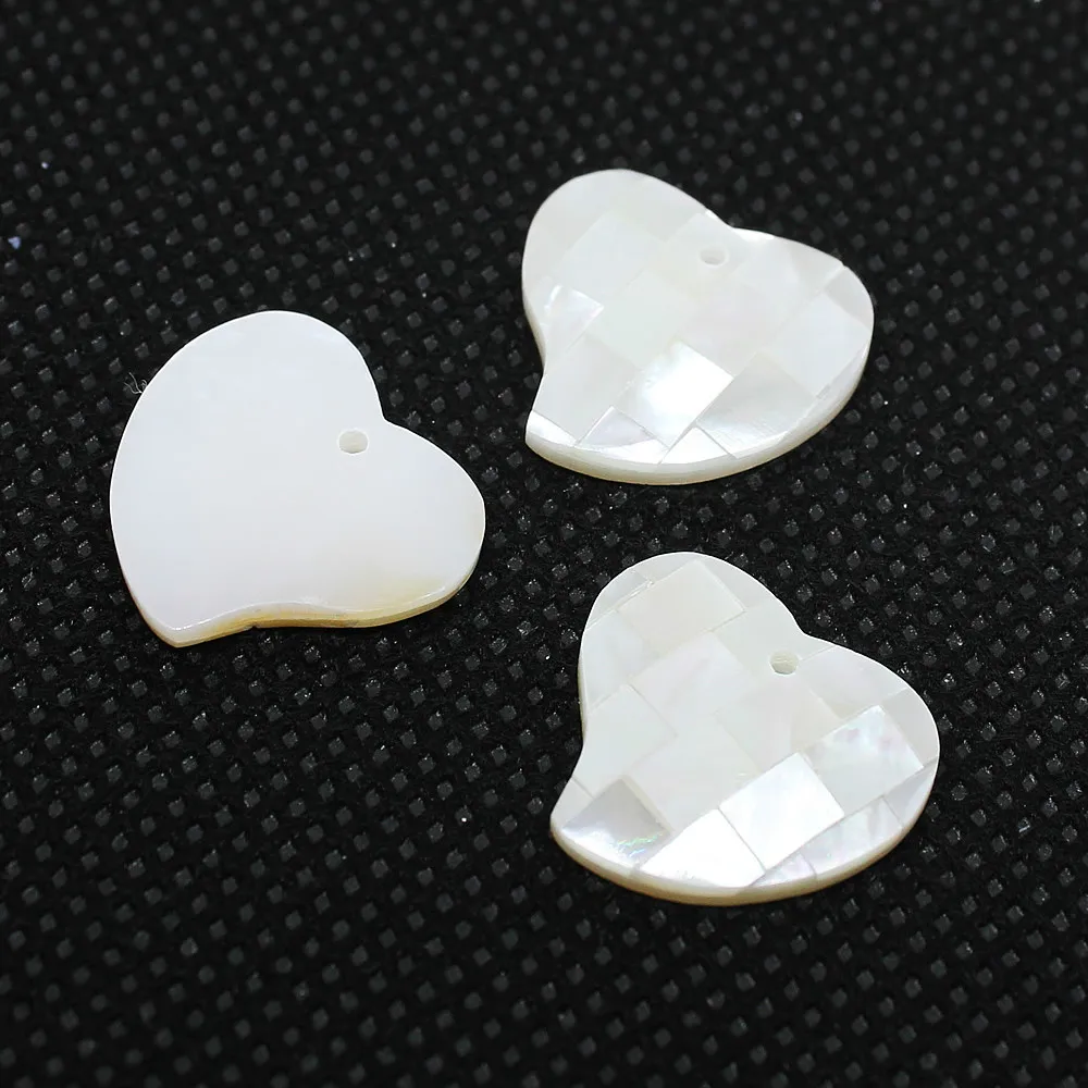 5 шт./пакет природный раковины кулон в форме сердца белого цвета с граненной
