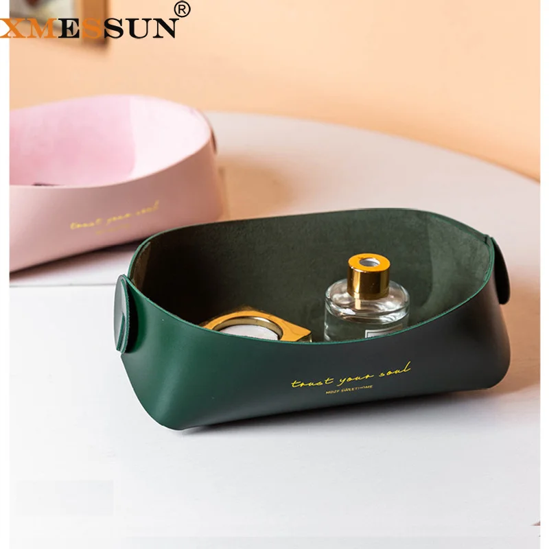 

XMESSUN New Genuine Leather Cosmetic Desktop Storage Box Fashion Customized Tray Jewelry Lipstick Storage Box Key Ins K186