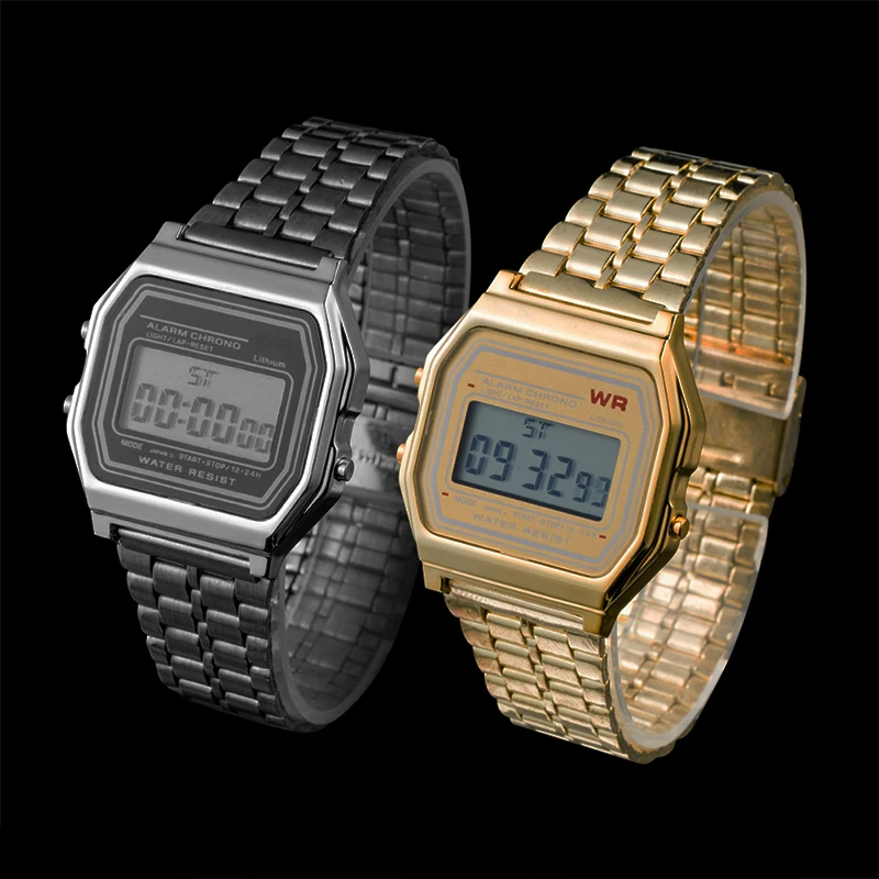 Часы мужские электронные серебристые черные со светодиодной подсветкой |