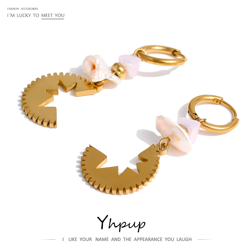 

Yhpup New Stainless Steel Baroque Natural Pearl PVD Drop Dangle Earrings Metal Gold Fashion Charm Earrings Jewelry for Women