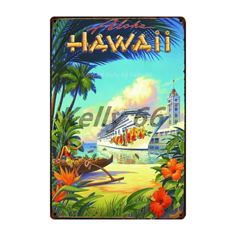 [Kelly66] Aloha форма Гавайи Тики Бар пляжные металлический знак олова плакат домашний
