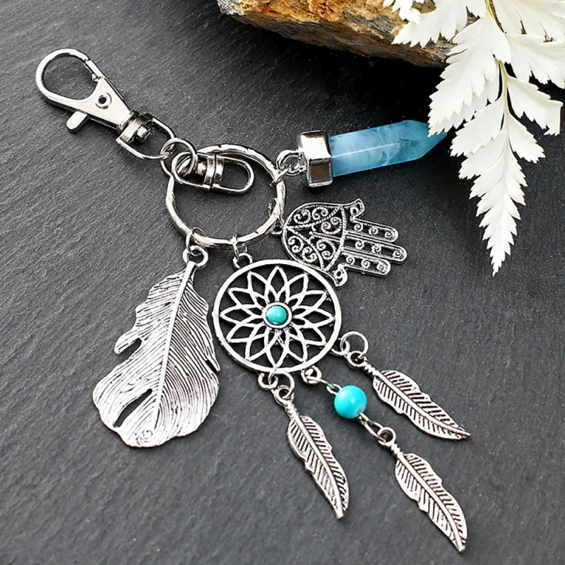 

Handmade Feathers Dream Catcher Keychain Car Pendants Handcraft Chic Hanging Ornament Jewelry Keyholder Wall Hanging Decor