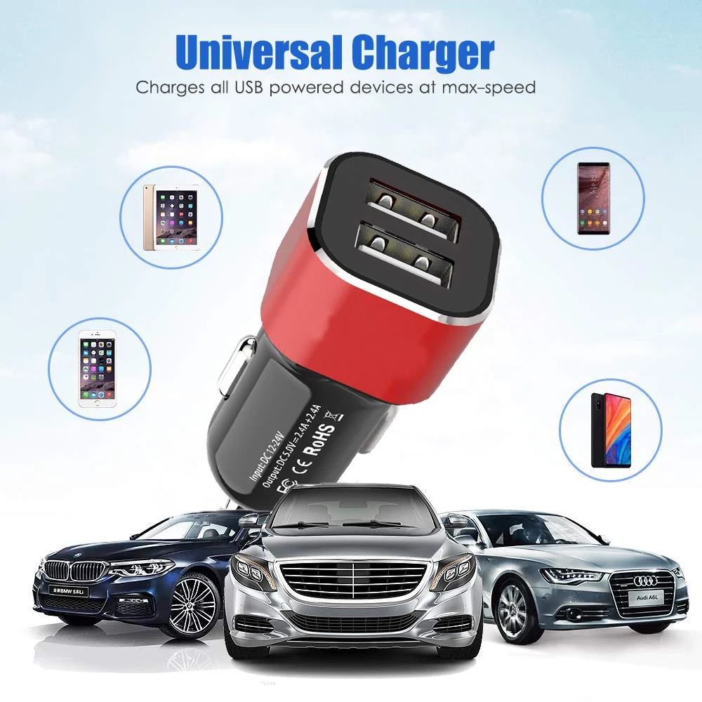 Автомобильное зарядное устройство с 2 портами USB адаптер для быстрой зарядки для Samsung iPhone Быстрая зарядка в автомобиле 2022