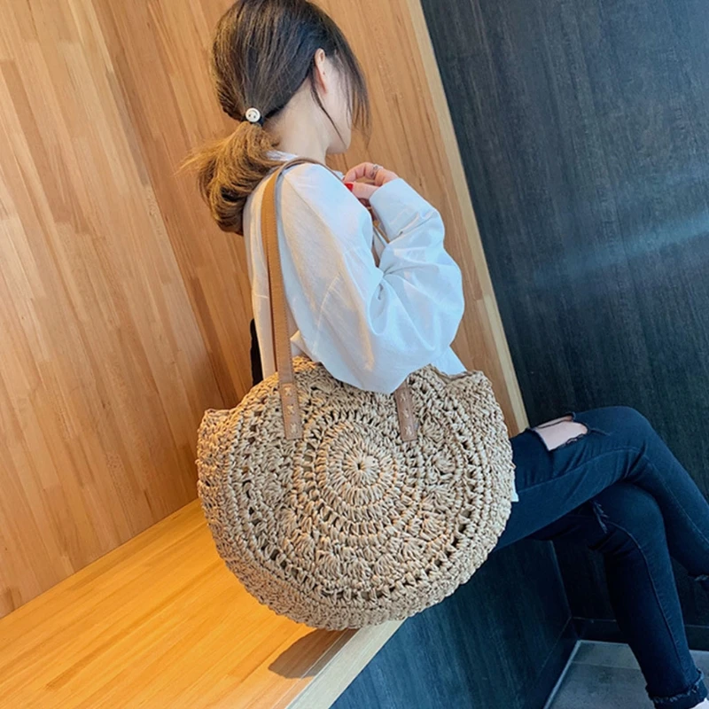 

Fashion Straw Tote Handbag Female 2021 Summer Lady's Shoulder Large Bags Womens Casual Beach Tote Casual Bag