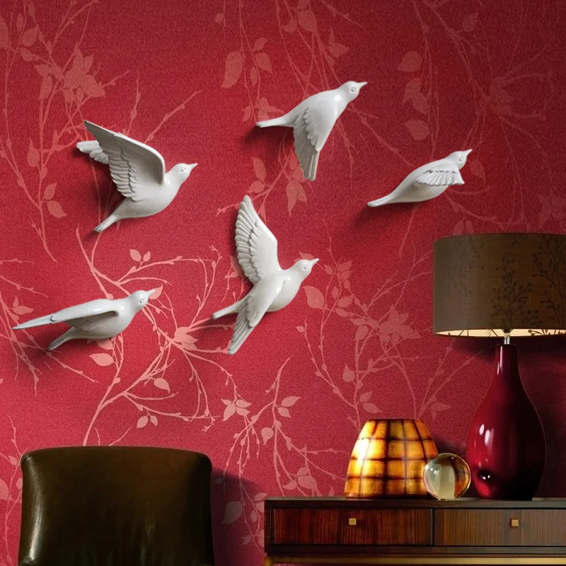 Cuadro creativo de pájaros de resina de estilo nórdico para pared, 3D pegatina, figurita de Animal para sala de estar, Mural de TV, Fondo de pared, decoración artesanal para el hogar