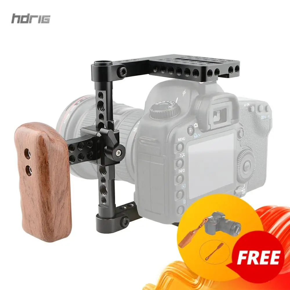 Компактная камера HDRIG с полуклеткой и левой ручкой деревянной рукояткой для