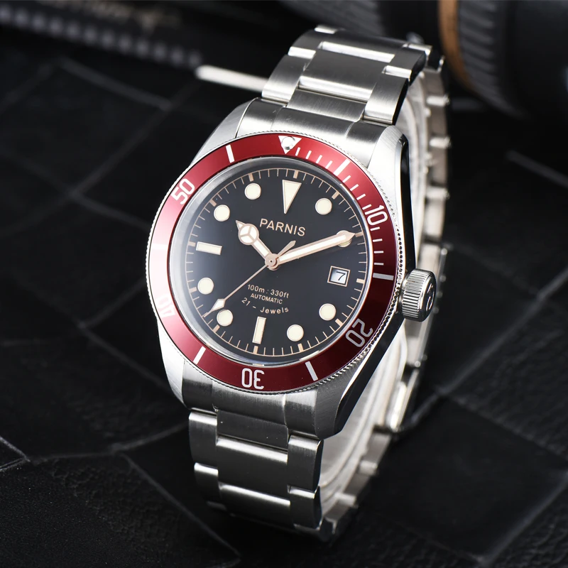 Мужские автоматические часы Parnis с ремешком из нержавеющей стали мужские
