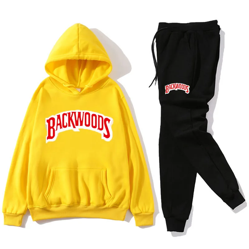 Мужской флисовый костюм с капюшоном и принтом на спине|Мужские спортивные