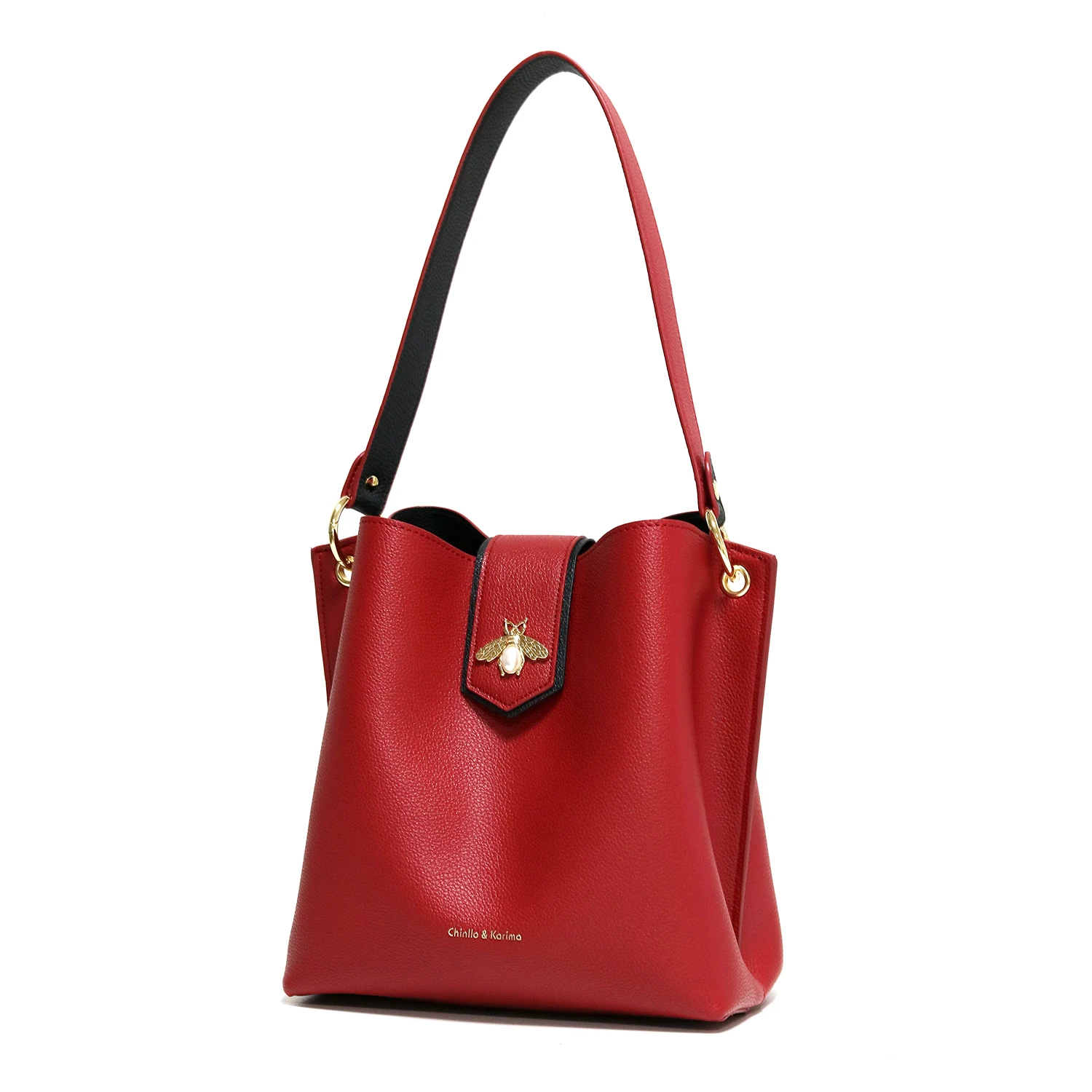 

2020 Trend Elegant Women Bucket Handbag High Quality PU Red Black Crossbody Bags For Female Shoulder Hasp Handbags