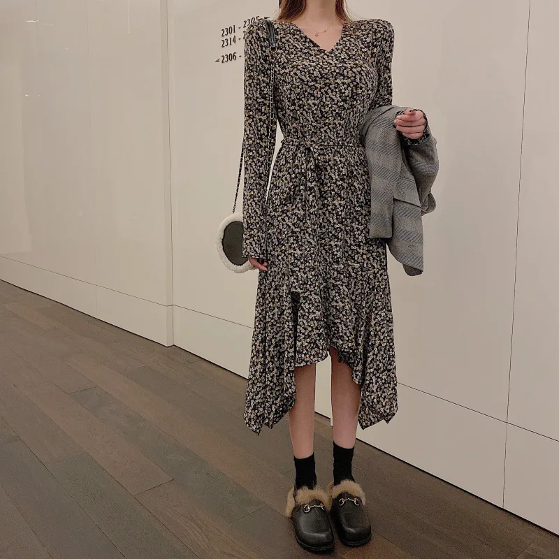 Популярная новинка 2020 женское темпераментное шифоновое Цветочное платье с