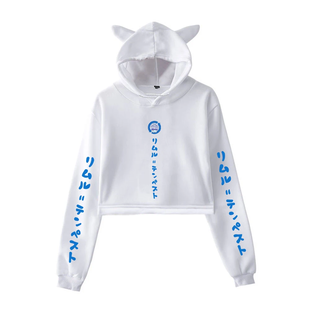 

That Time I Got Reincarnated as a Slime Cat Cropped Hoodies Women Long Sleeve Anime Pullover Crop Tops Casual Streetwear Clothes
