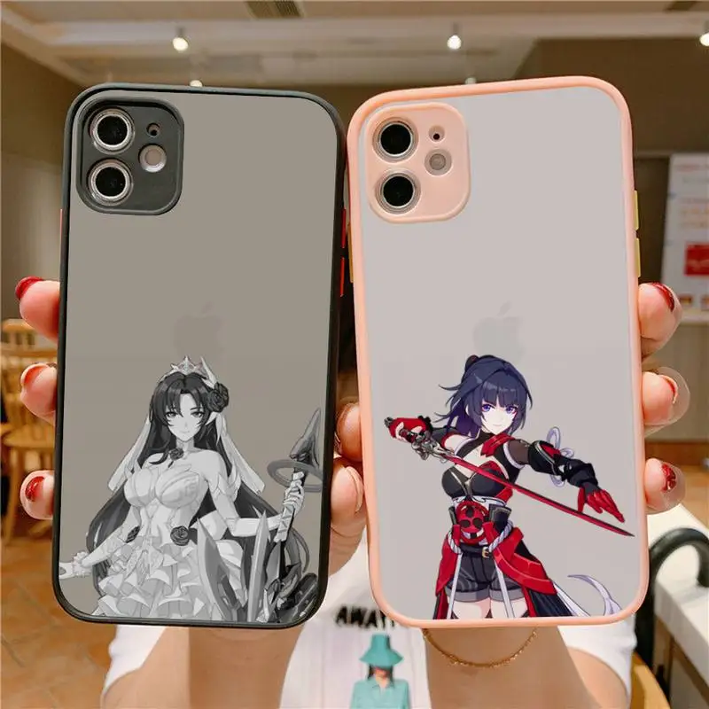 

YNDFCNB Honkai Impact Phone Case for iPhone X XR XS 7 8 Plus 11 12 13 pro MAX 13mini Translucent Matte Shockproof Case
