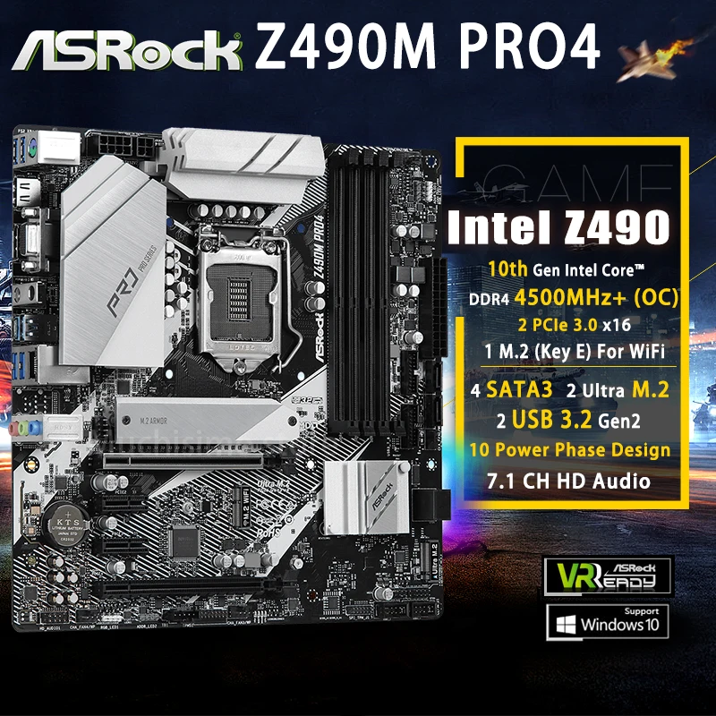 Preise Neue ASRock Z490M Pro4 Motherboard LGA 1200 DDR4 PCI-E 3,0 Overlocking 128GB Desktop Z490 Placa-Mãe 1200 10th-Gen CPU ATX