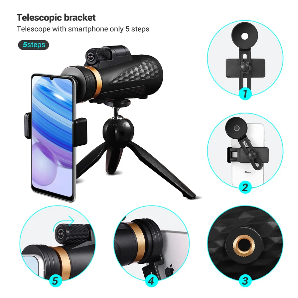 

1 Set 18x62 Prisms Monocular Smartphone Monocular Bird Watching Telescope