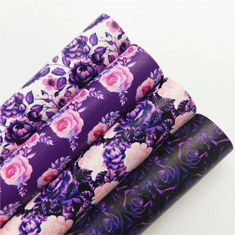 Листы из искусственной кожи с принтом фиолетовых роз и цветов 21 х29 см 6S52A | Дом сад