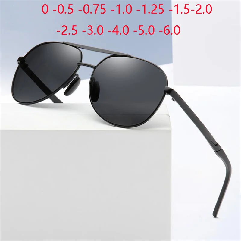 

Double Beam Black Frame Gray Lens Nearsighted Sunglasses Men Polarized Metal Prescription Sunglasses Male 0 -0.5 -0.75 To -6.0