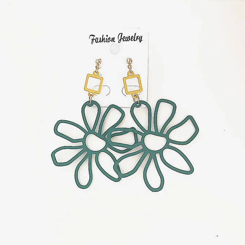 

Fashion Flower Dangle Earrings for Graceful Ladies Yellow Blue Green Alloy Drop Earrings Korean Sweet Earring