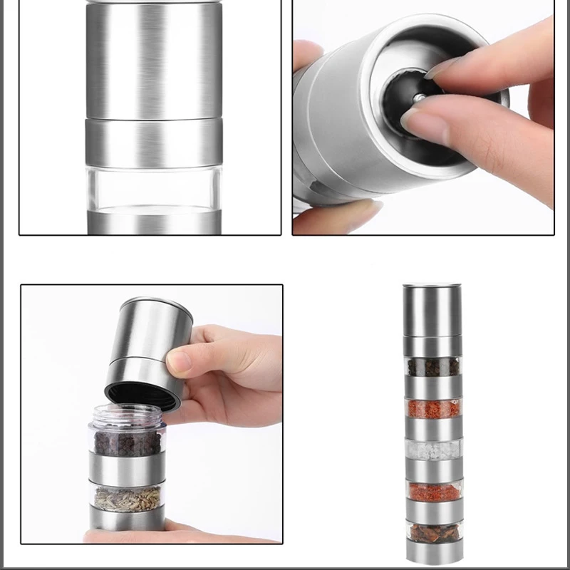 

Multi-layers Pepper Mill Shaker Salt and Peper Grinder Stainless Steel Manual Pepper Mill BBQ Tools Kitchen Cooking Gadgets