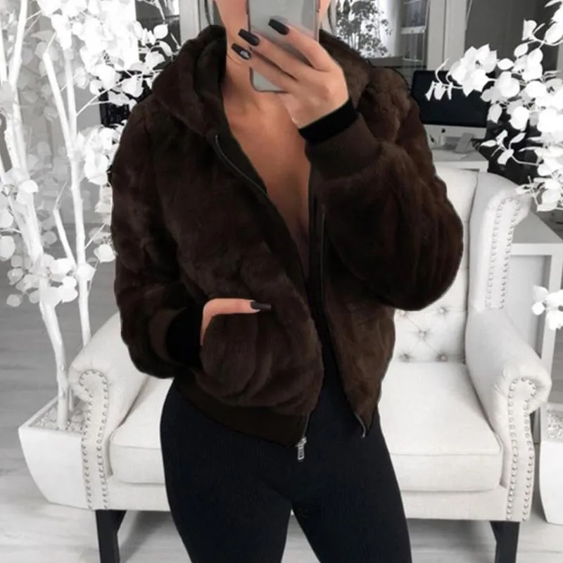 

Women's Hooded Rabbit Faux Fur Plush Jacket Women Cashmere 2020 Win Casual Size S-5XL Wool Jacket Coat Warm Thicken Fur H8P2