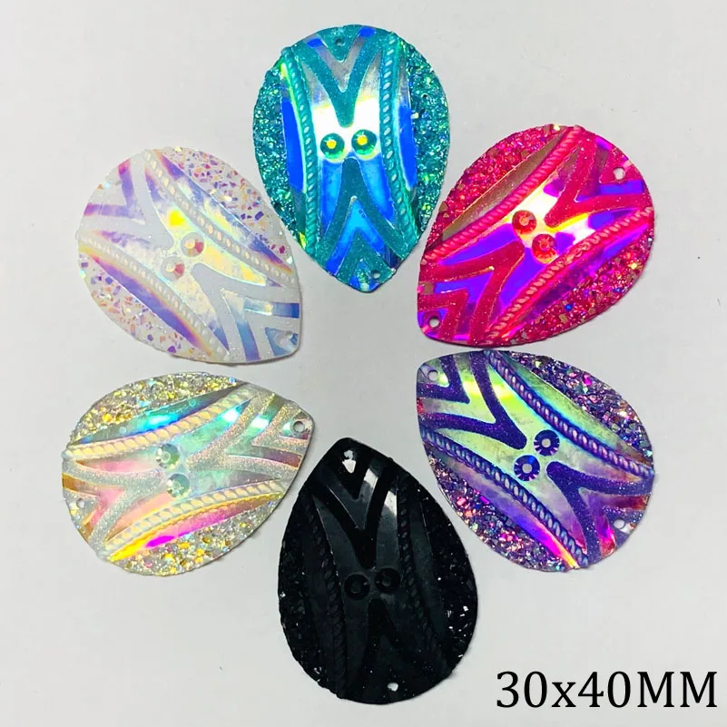 

Taidian Drop Shipping35*35mm Teardrop Heart Resin Gems Cabochon Flatback Sew On Rhinestone Native Beaded Earring 20pieces/lot